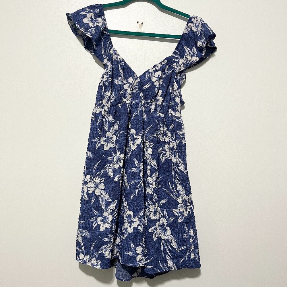 American Eagle Womens Babydoll Mini Dress M Tie Back Tropical Floral Resort